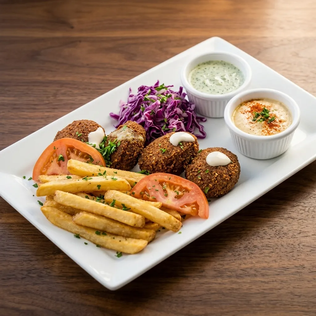 King's Restaurant takeout family meal with shawarma wraps, fries and salad