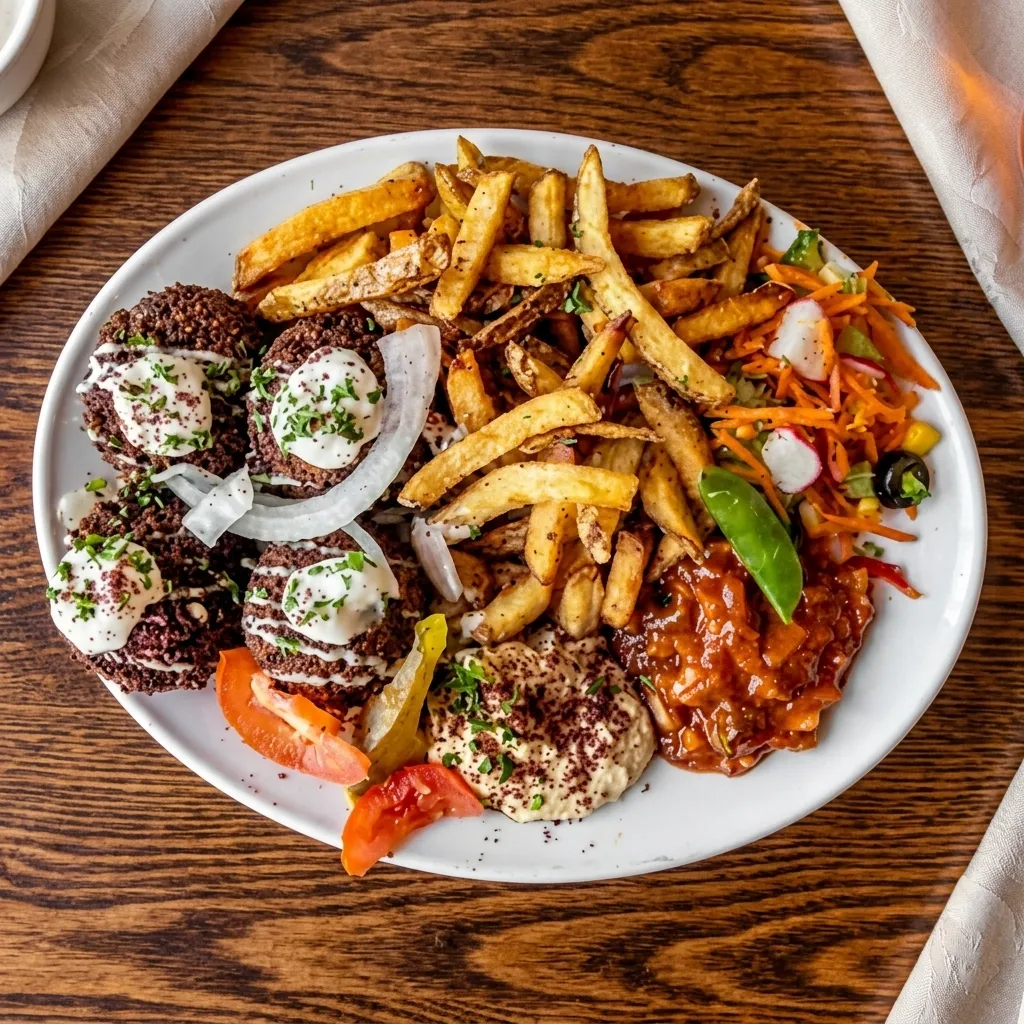 Falafel Platter at King's Restaurant – crispy falafel with hummus and salad